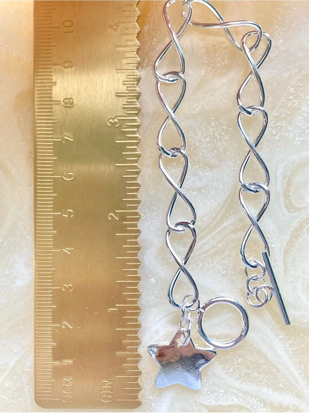 Silver Wavy Link Bracelet with Star Charm - Silver